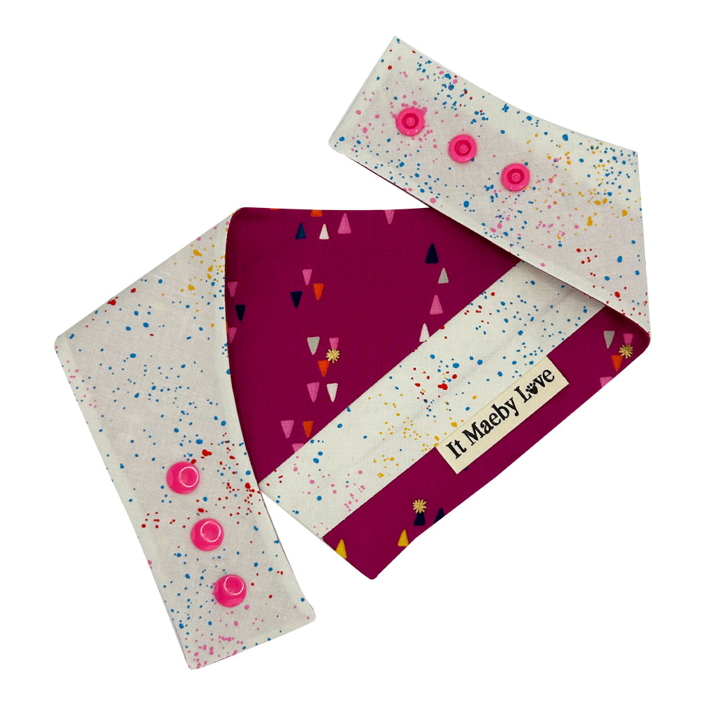 Berry Birthday Hats/Rainbow Confetti Patchwork Pattern Reversible Dog Bandana