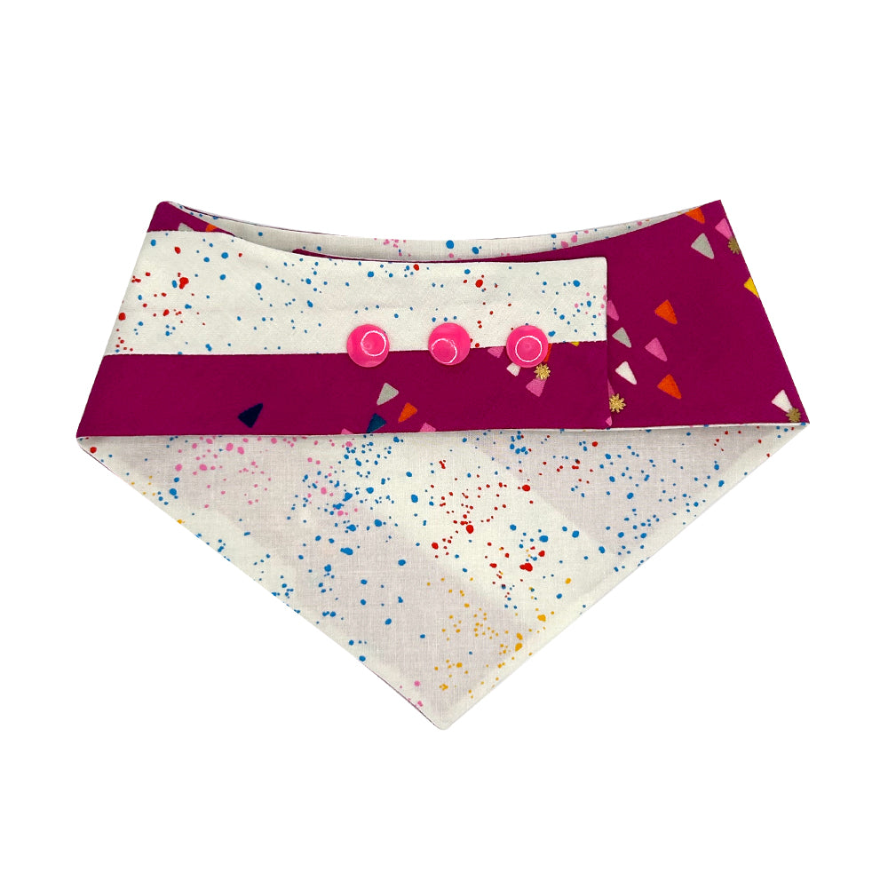 Berry Birthday Hats/Rainbow Confetti Patchwork Pattern Reversible Dog Bandana
