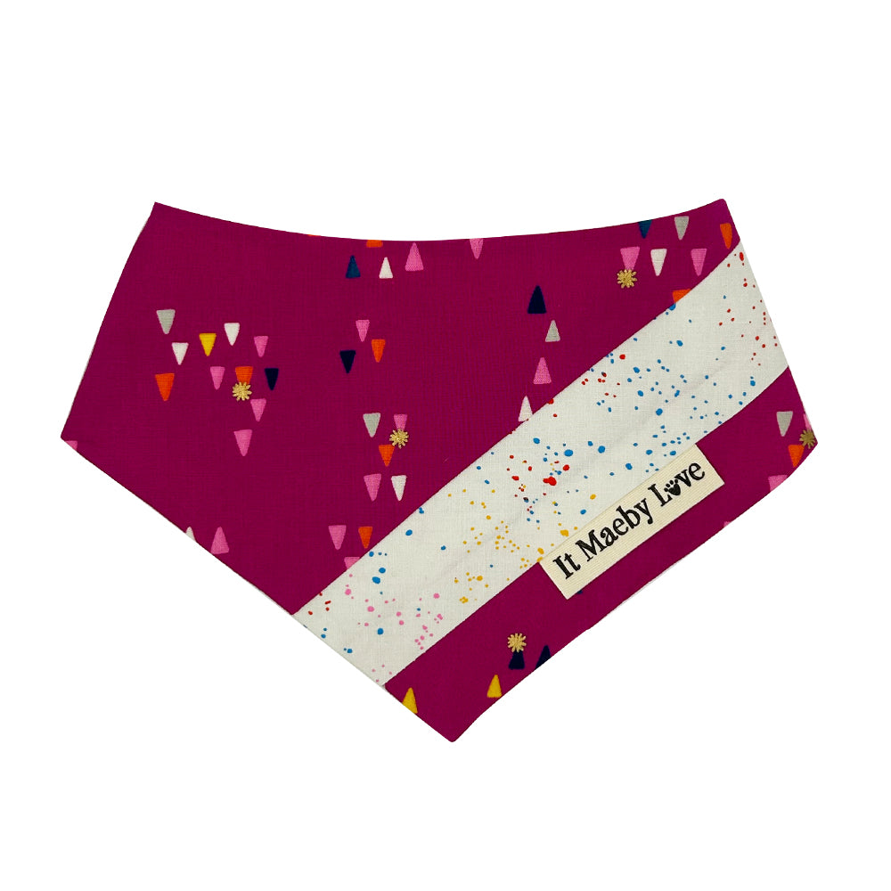 Berry Birthday Hats/Rainbow Confetti Patchwork Pattern Reversible Dog Bandana