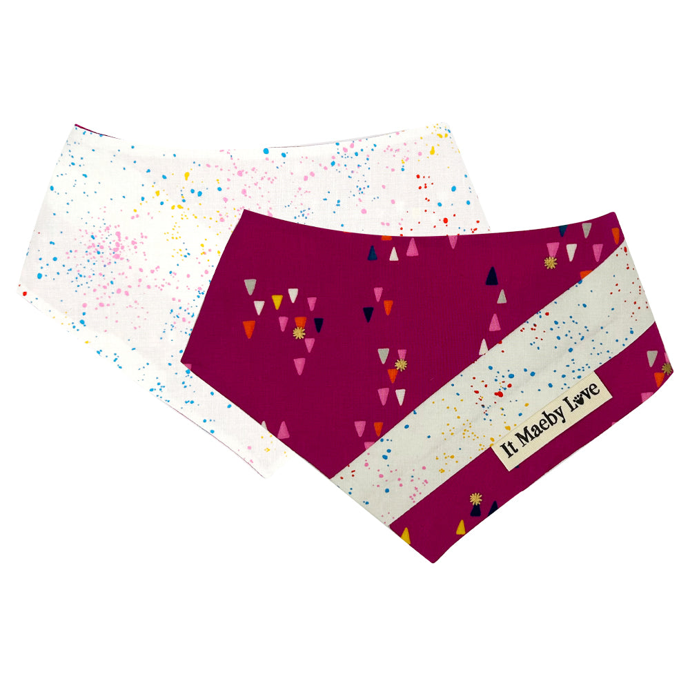 Berry Birthday Hats/Rainbow Confetti Patchwork Pattern Reversible Dog Bandana