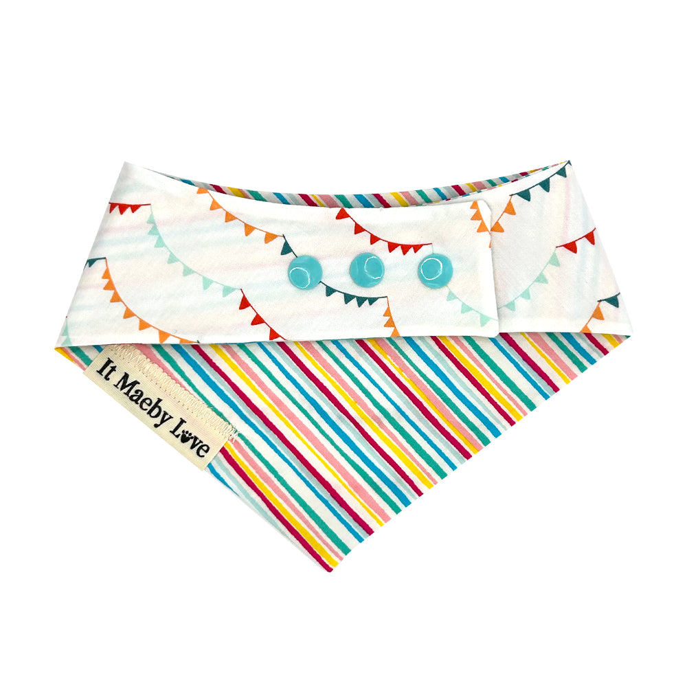 Cheerful Pennons/Sunlit Stripes Reversible Birthday Dog Bandana