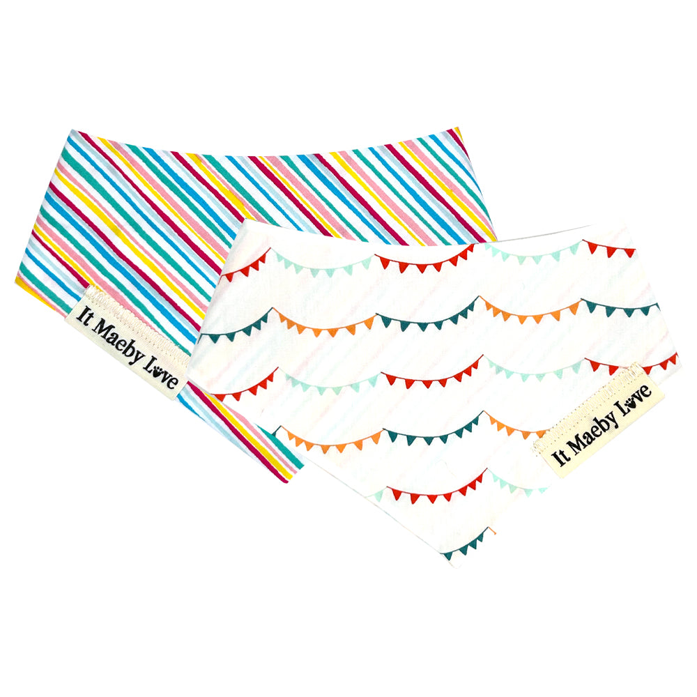 Cheerful Pennons/Sunlit Stripes Reversible Birthday Dog Bandana