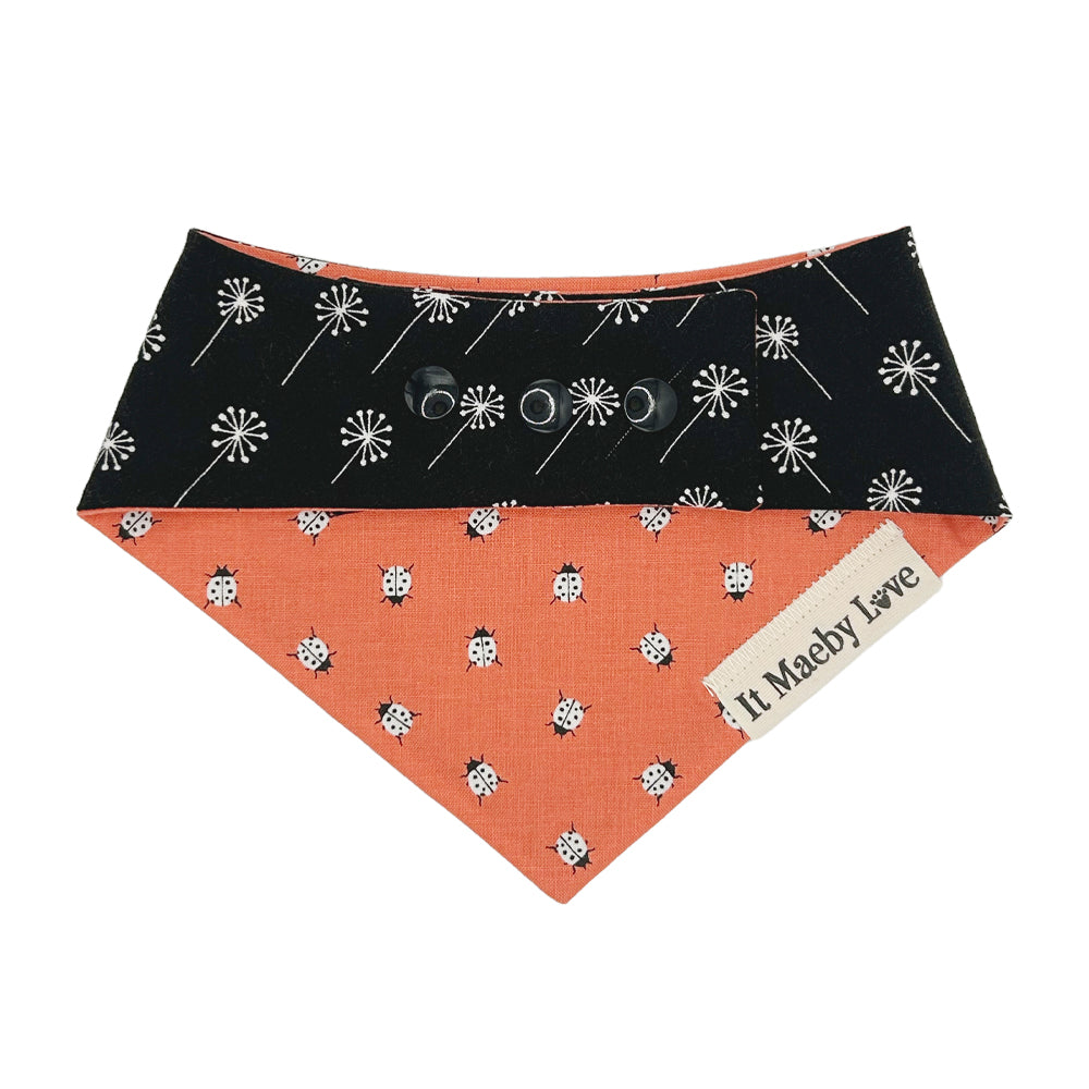 Ladybug Luck/Tuxedo Dandelions Reversible Dog Bandana