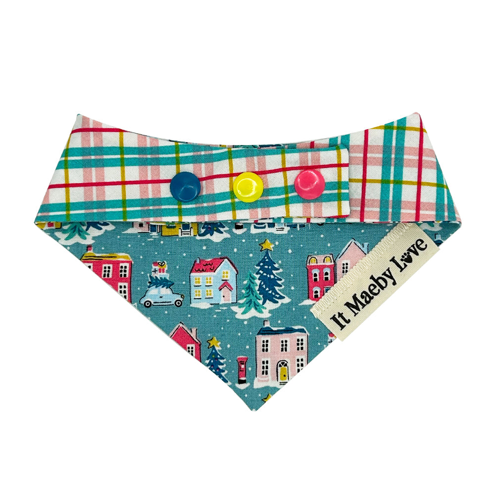 Holiday Village/Deck The Halls Check Reversible Dog Bandana