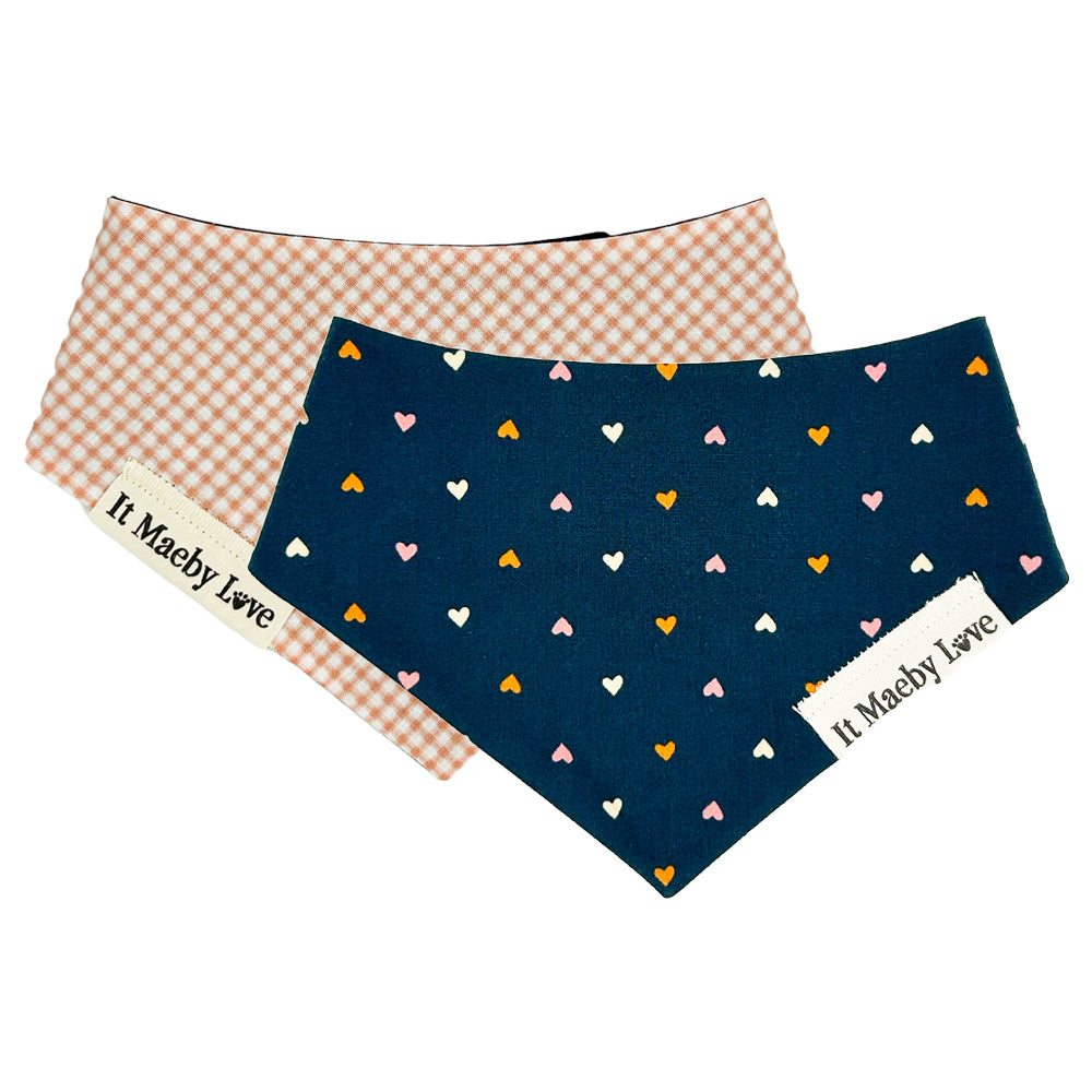 Heart to Heart/Coral Gingham Reversible Dog Bandana