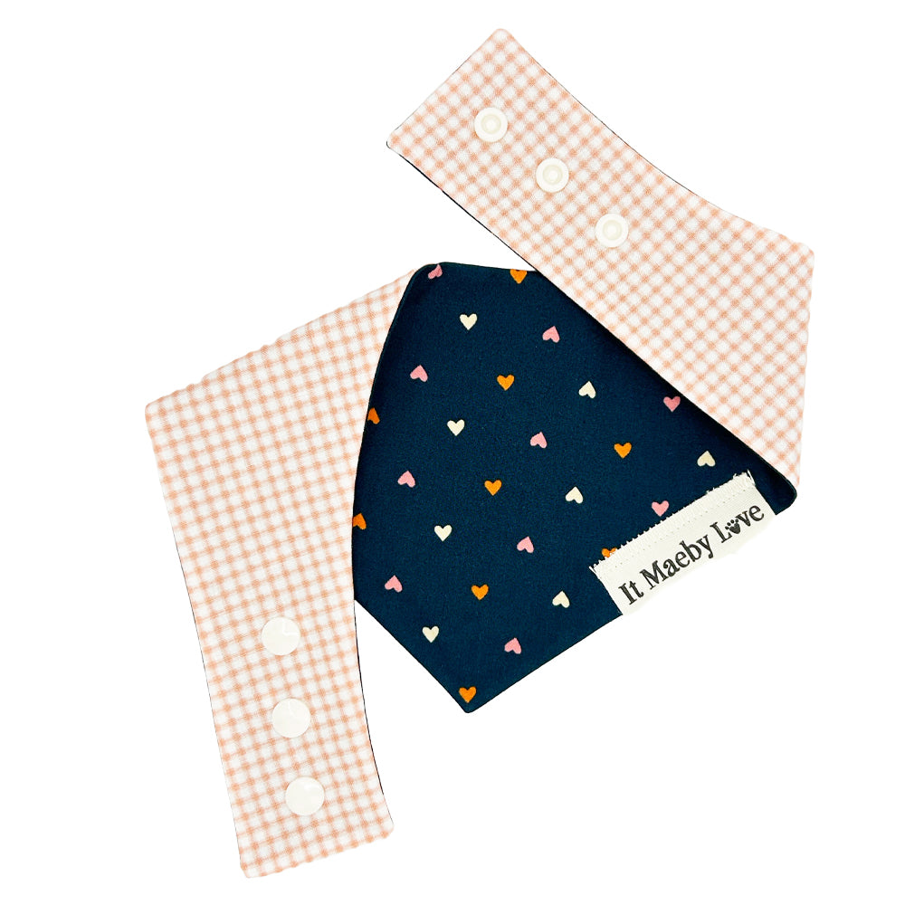Heart to Heart/Coral Gingham Reversible Dog Bandana