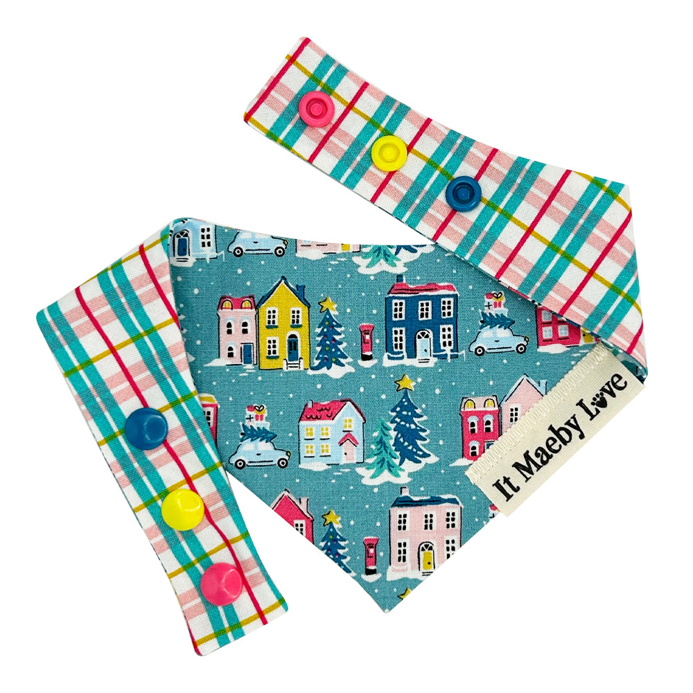 Holiday Village/Deck The Halls Check Reversible Dog Bandana