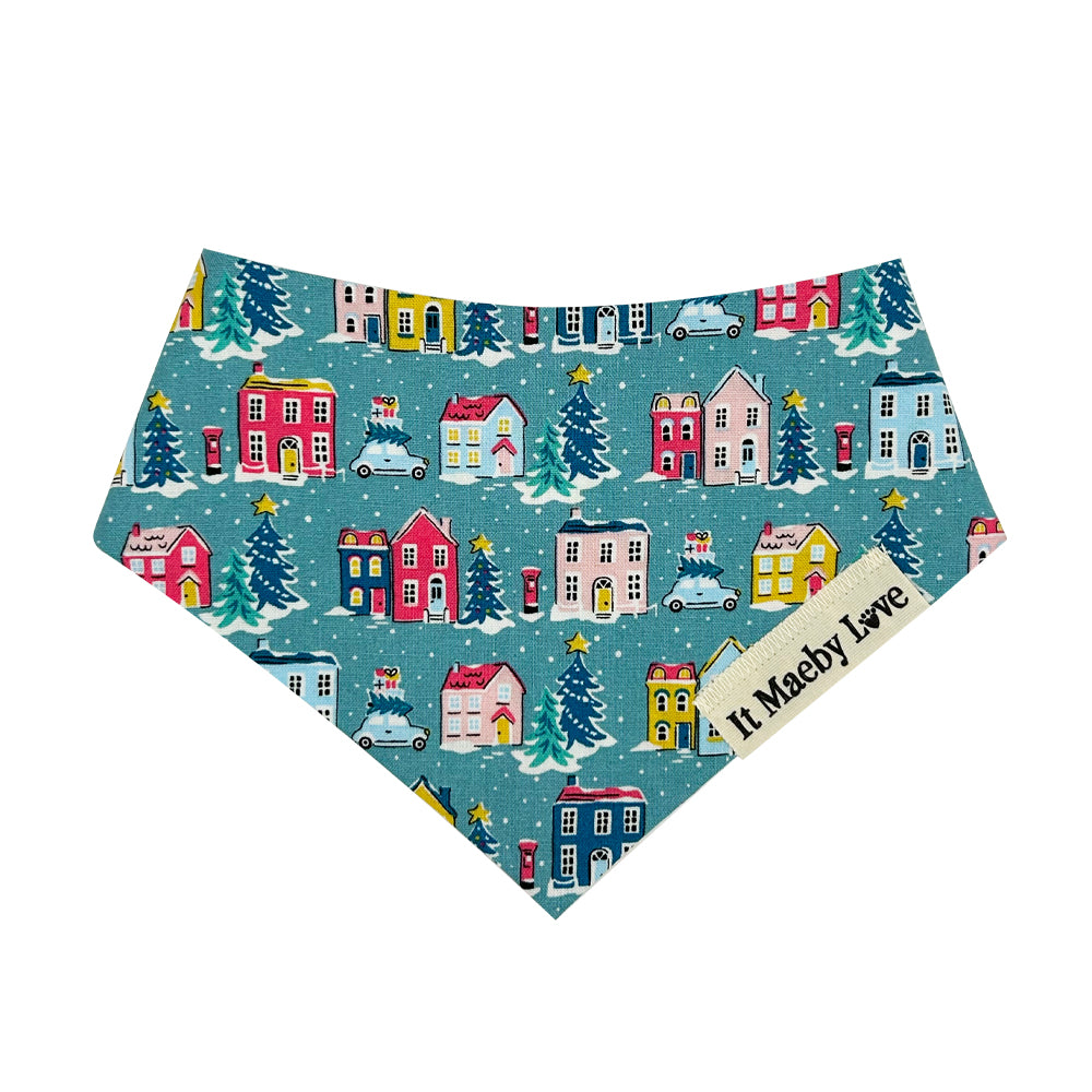 Holiday Village/Deck The Halls Check Reversible Dog Bandana