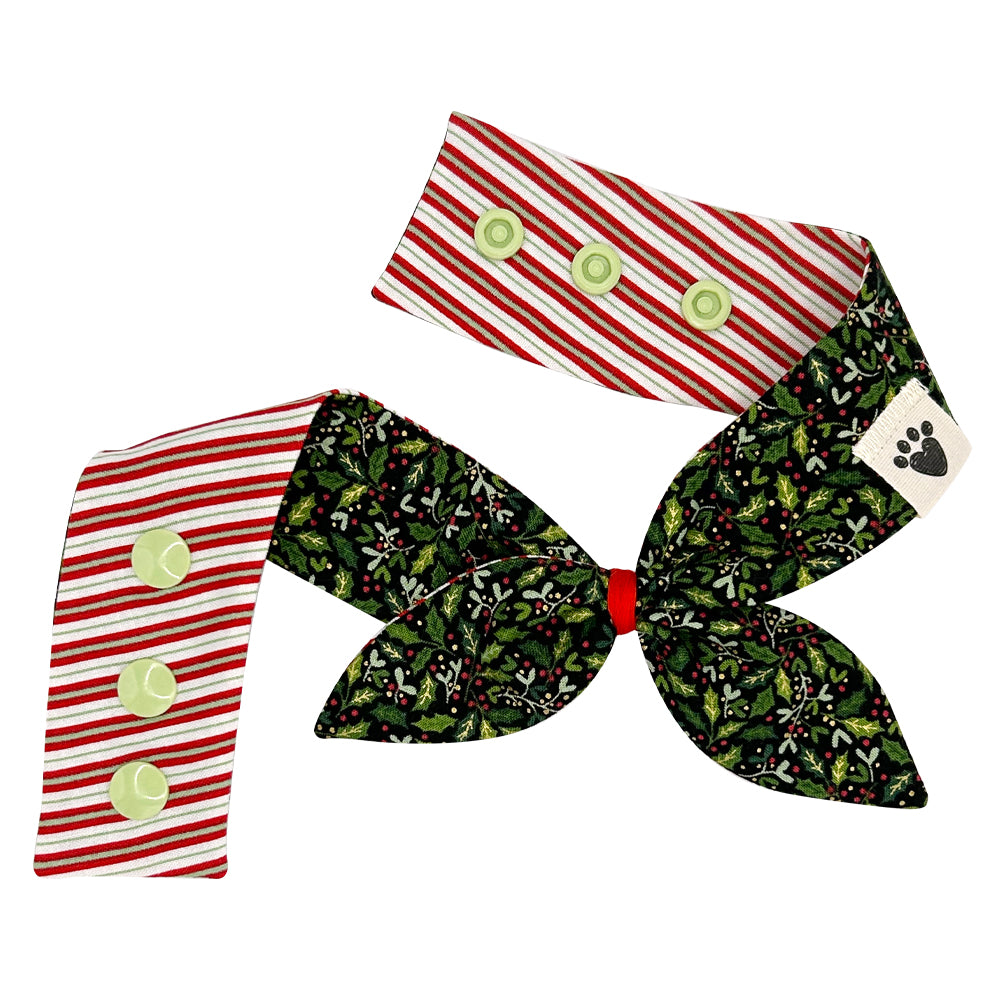 Holly Days/Red & Green Stripes Reversible Dog Neckerchief