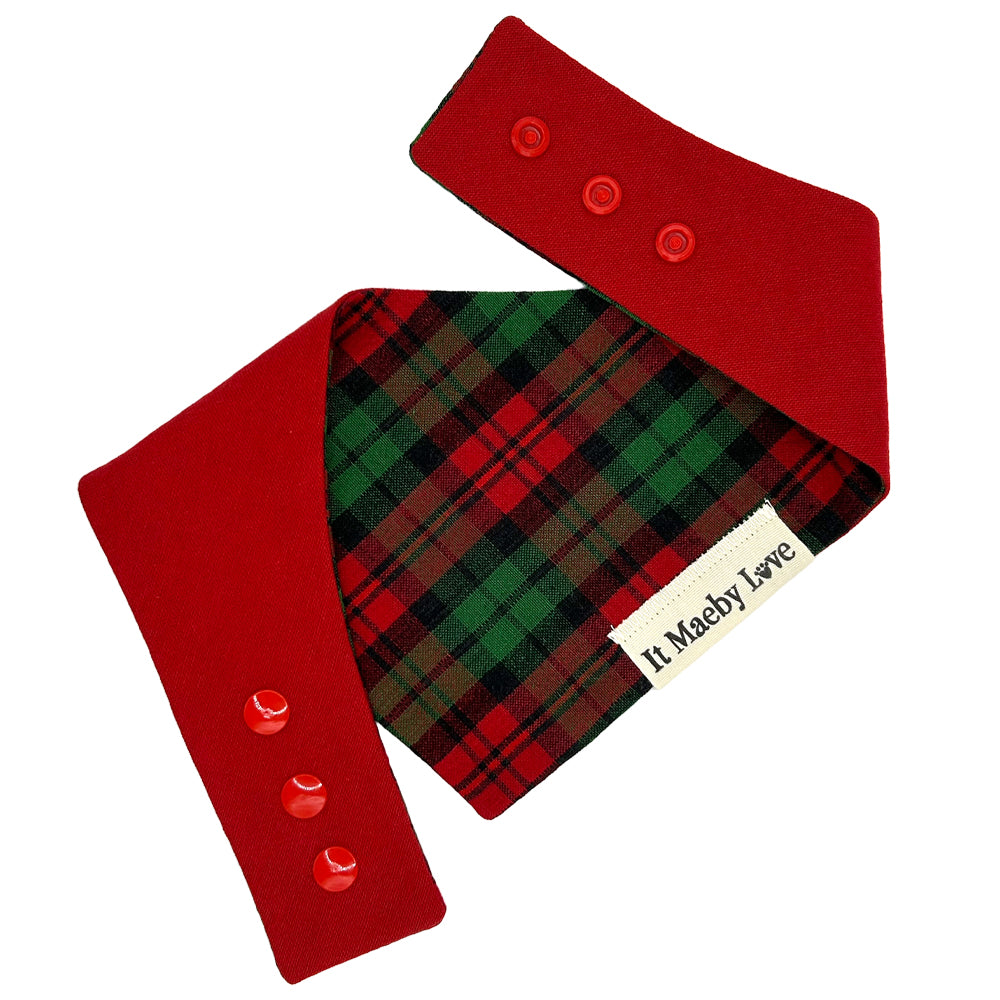 Jingle Paws Plaid/Reindeer Red Reversible Dog Bandana