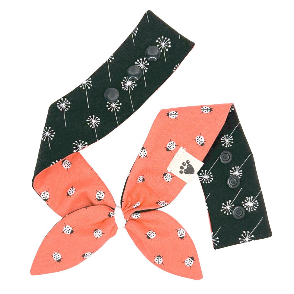Ladybug Luck/Tuxedo Dandelions Reversible Dog Neckerchief