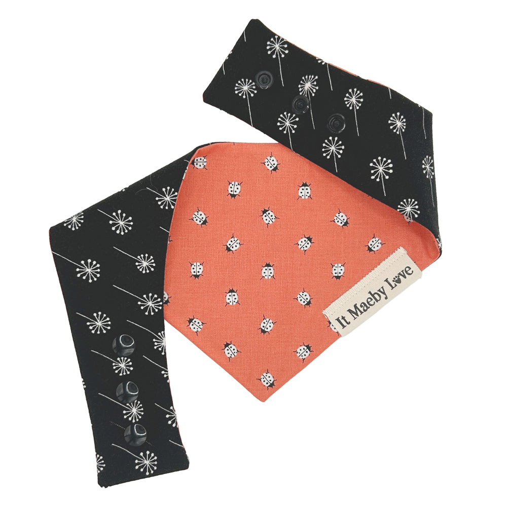 Ladybug Luck/Tuxedo Dandelions Reversible Dog Bandana