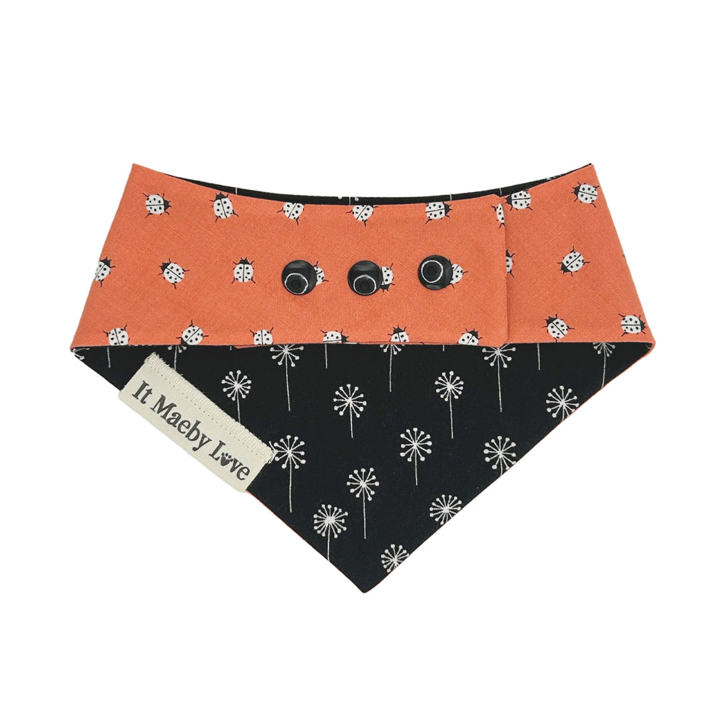 Ladybug Luck/Tuxedo Dandelions Reversible Dog Bandana