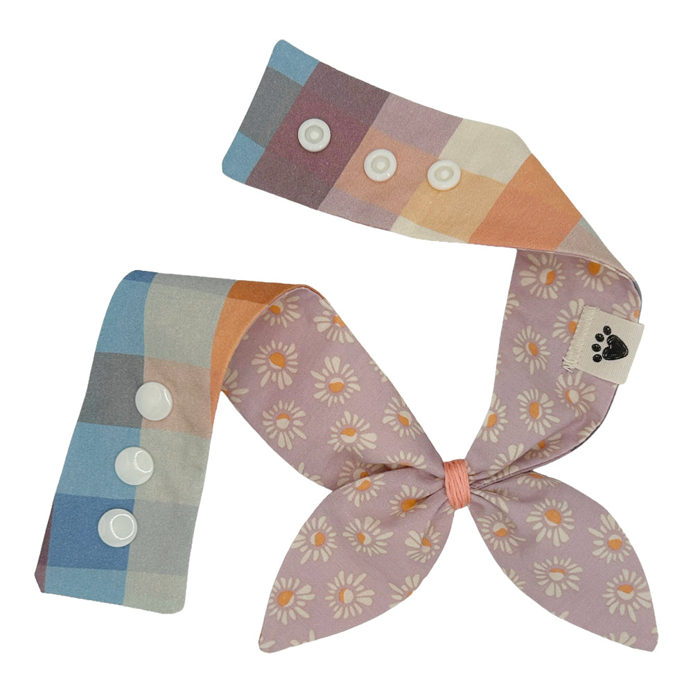 Peach & Thistle Floral/Peach, Blue, Thistle and Cream Plaid Reversible Dog Neckerchief