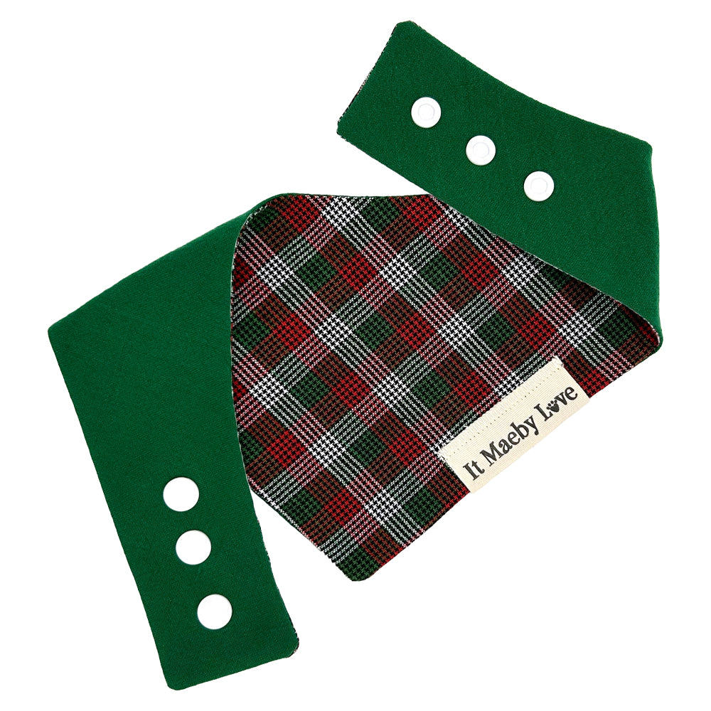 Peppermint Stick Plaid/Holly Green Reversible Dog Bandana