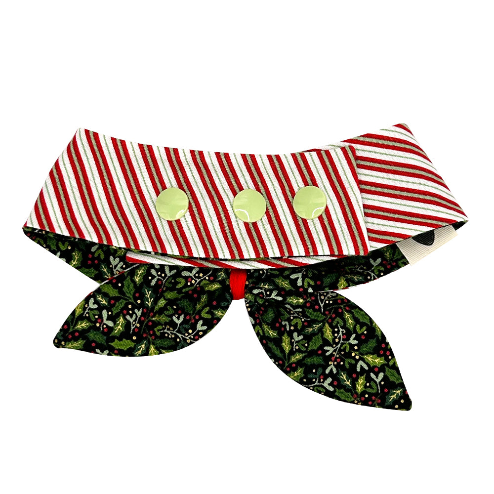 Holly Days/Red & Green Stripes Reversible Dog Neckerchief