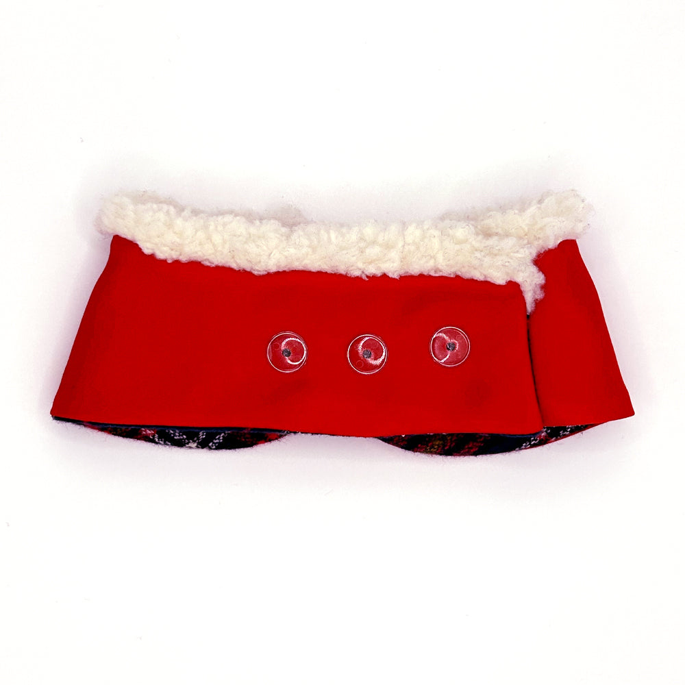 Blue Christmas Plaid/Red Cotton Dog Peter Pan Collar with Sherpa Trim