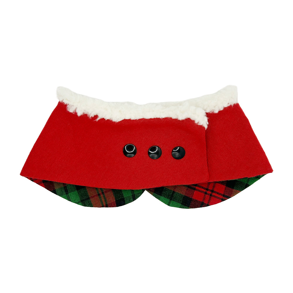 Jingle Paws Plaid/Reindeer Red Peter Pan Collar with Sherpa Trim