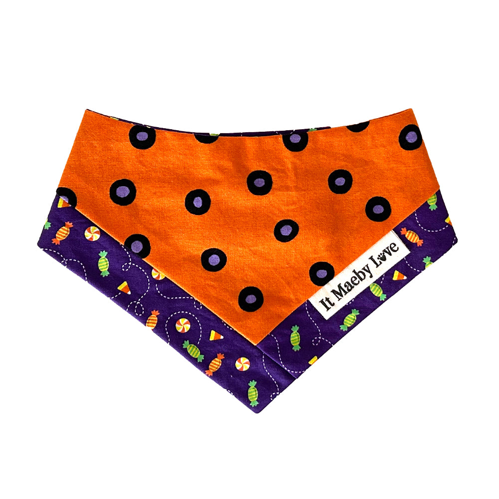 Spooky Spots/Trick or Treat? Patchwork Pattern Reversible Dog Bandana