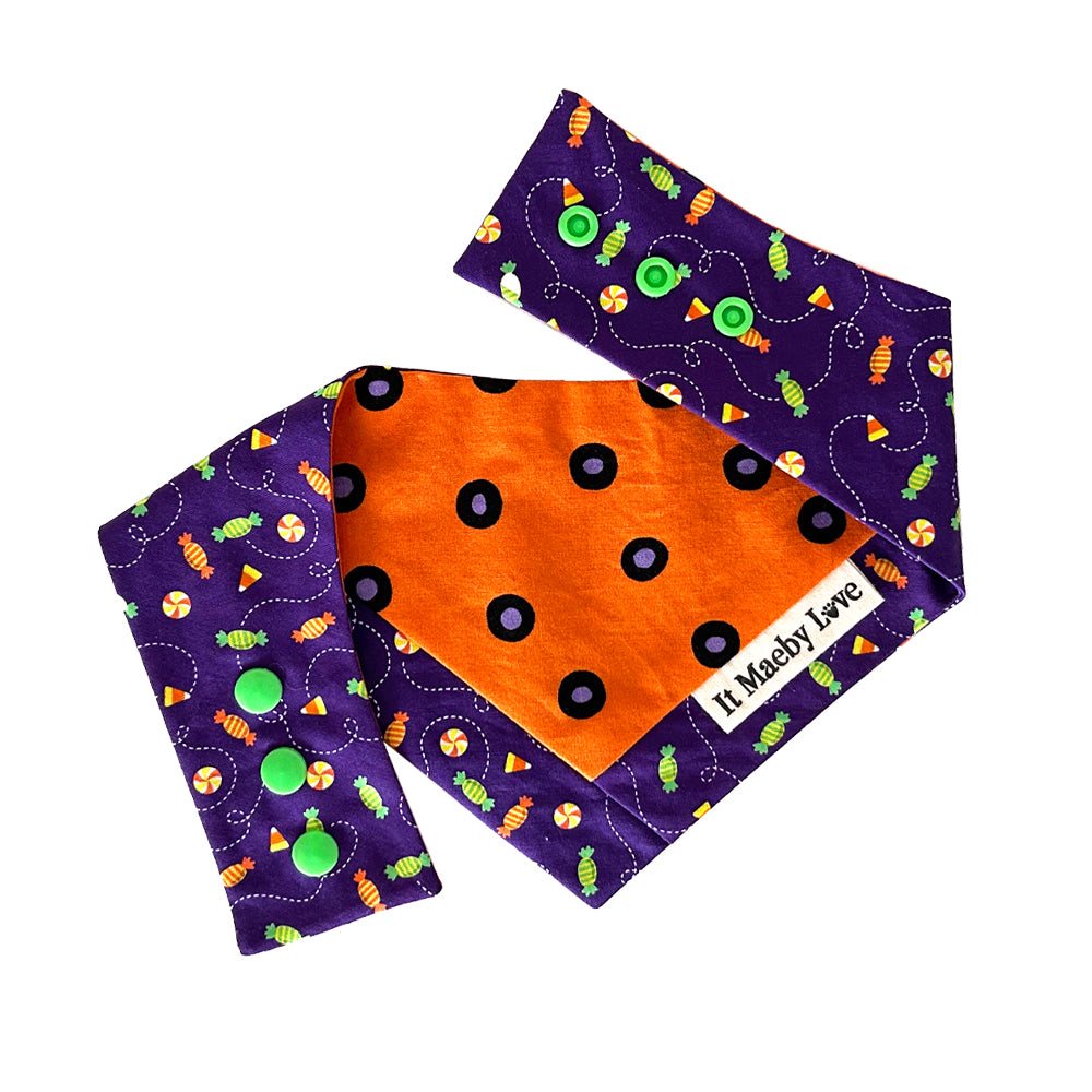 Spooky Spots/Trick or Treat? Patchwork Pattern Reversible Dog Bandana