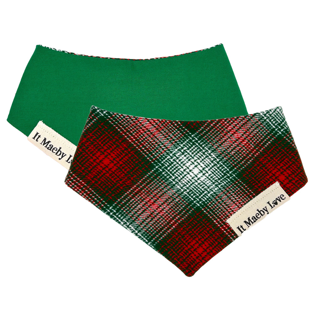 St Nick Plaid/Festive Green Reversible Dog Bandana