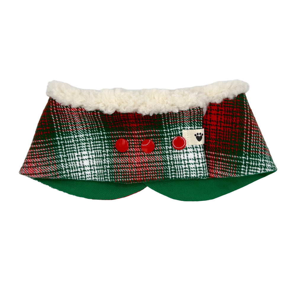 St. Nick Plaid/Festive Green Dog Peter Pan Collar with Sherpa Trim