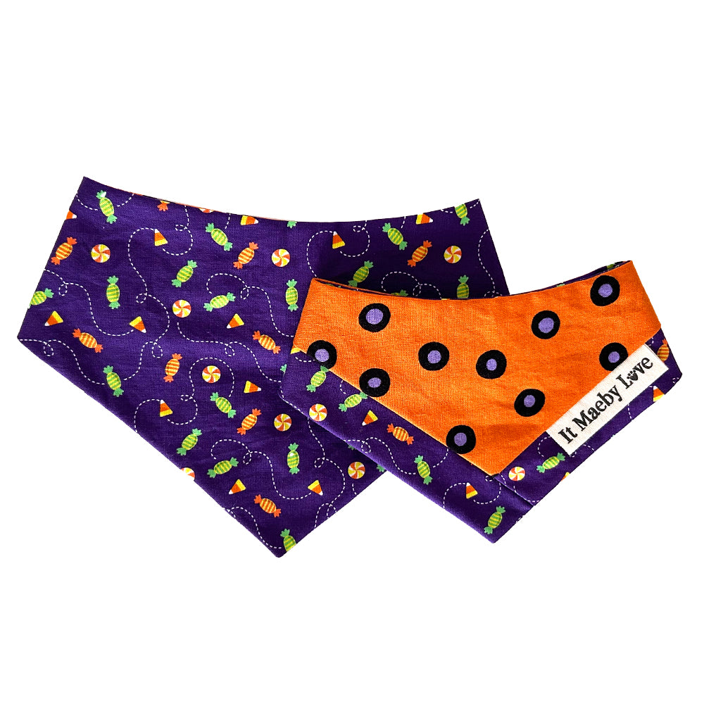 Spooky Spots/Trick or Treat? Patchwork Pattern Reversible Dog Bandana