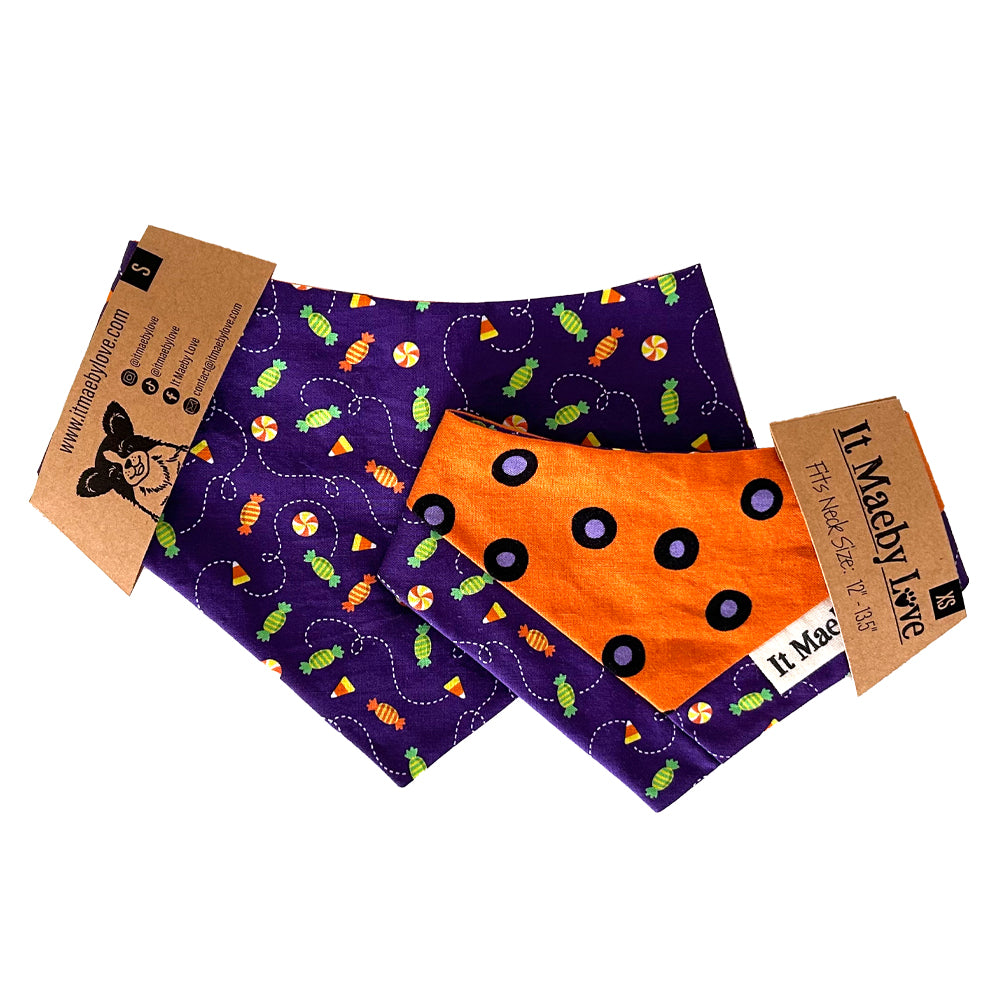 Spooky Spots/Trick or Treat? Patchwork Pattern Reversible Dog Bandana