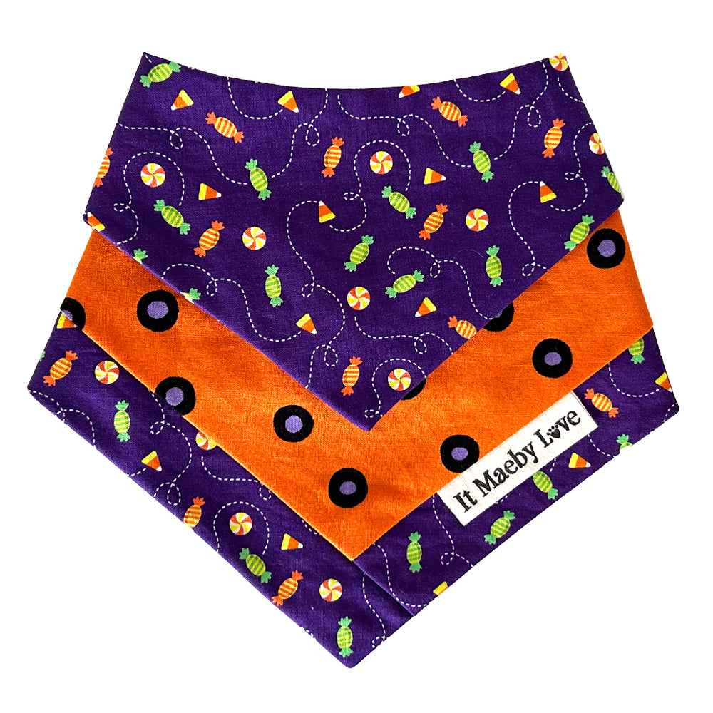 Spooky Spots/Trick or Treat? Patchwork Pattern Reversible Dog Bandana