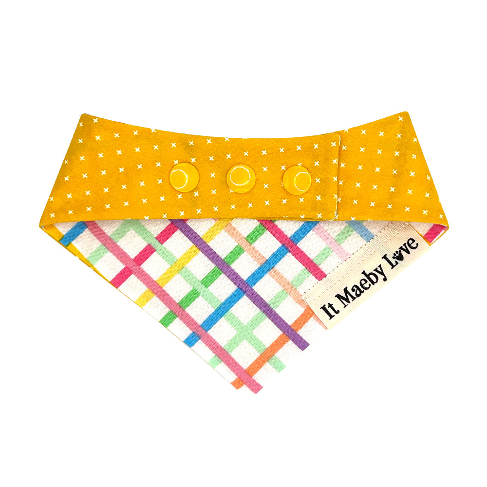 Add it Up Buttercup/Rainbow Candy Plaid Reversible Dog Bandana