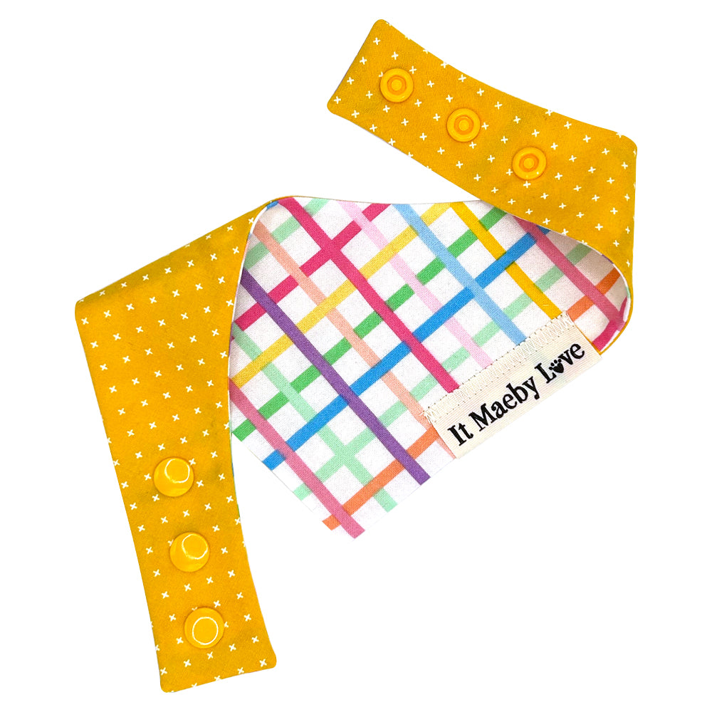 Add it Up Buttercup/Rainbow Candy Plaid Reversible Dog Bandana