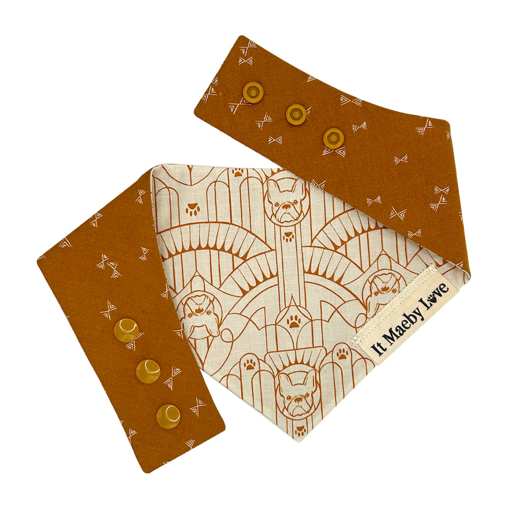 Art Deco Frenchy/Caramel Bows Reversible Dog Bandana