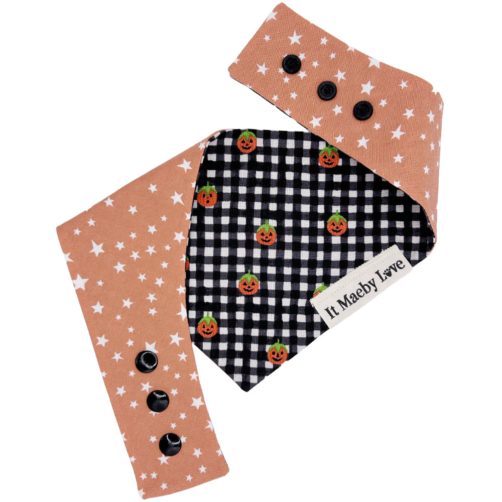 B&W Gingham Pumpkins/Stars on Pumpkin Reversible Dog Bandana