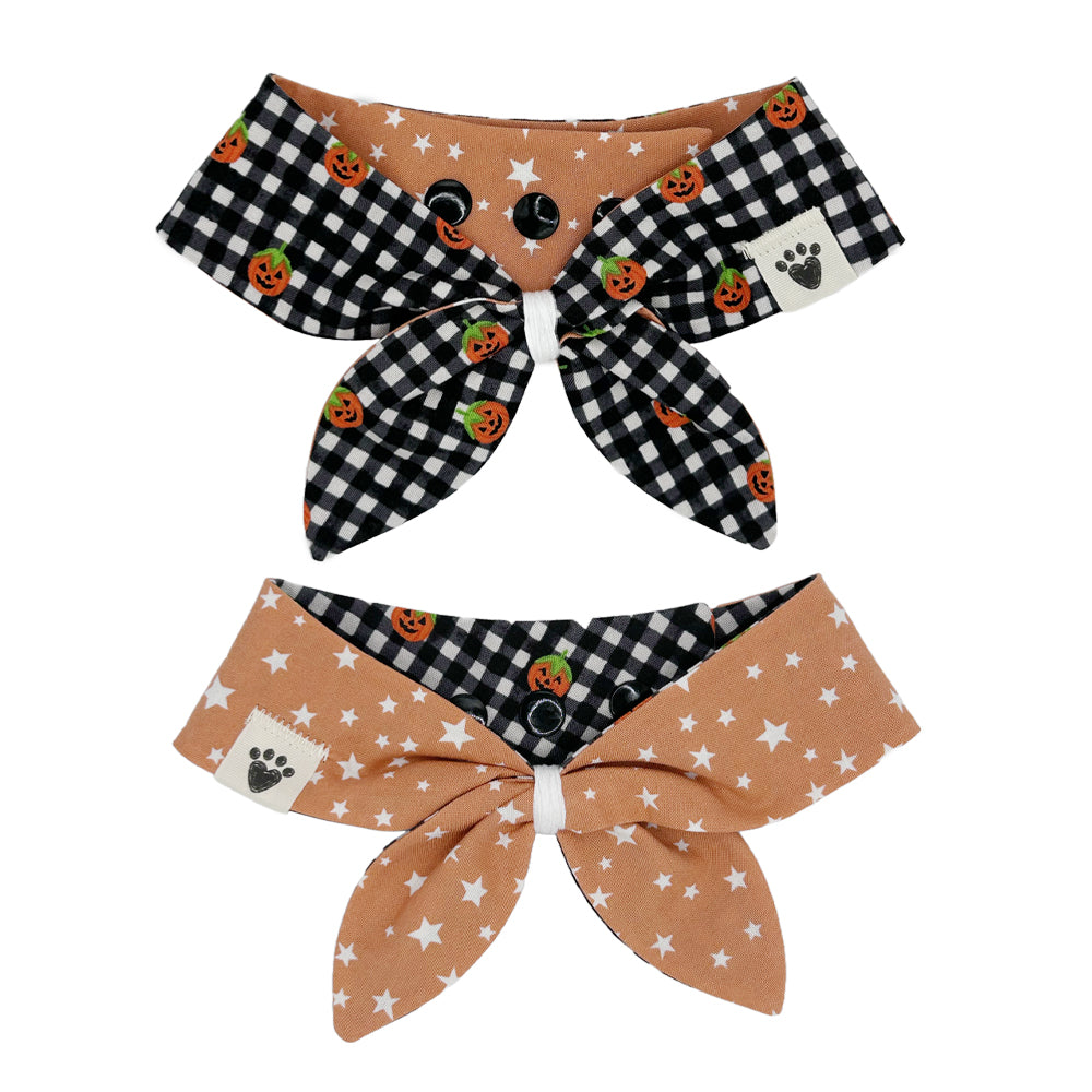 B&W Gingham Pumpkins/Stars on Pumpkin Reversible Dog Neckerchief