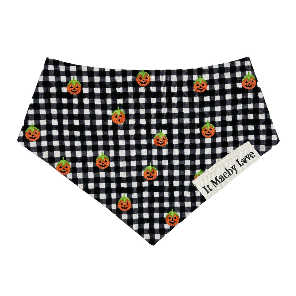B&W Gingham Pumpkins/Stars on Pumpkin Reversible Dog Bandana