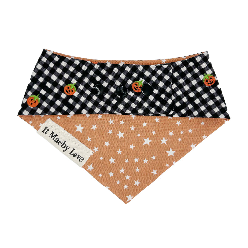 B&W Gingham Pumpkins/Stars on Pumpkin Reversible Dog Bandana