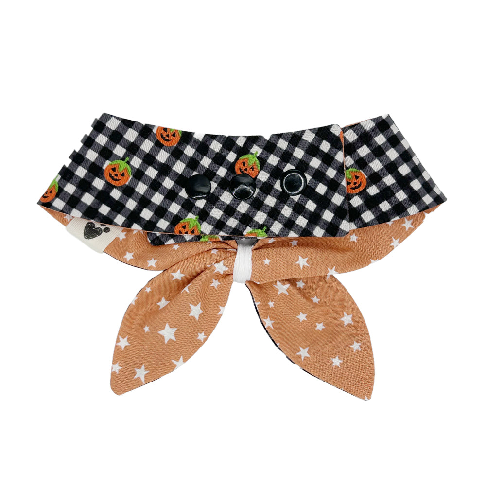 B&W Gingham Pumpkins/Stars on Pumpkin Reversible Dog Neckerchief
