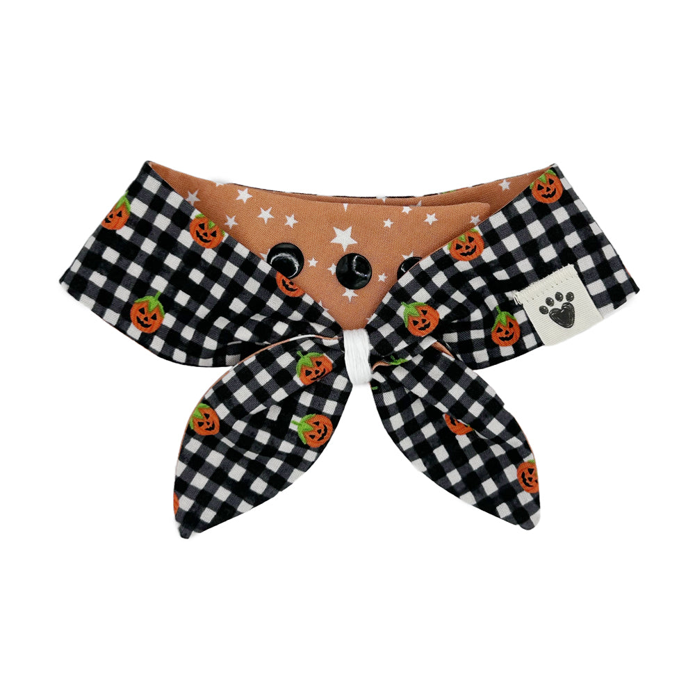 B&W Gingham Pumpkins/Stars on Pumpkin Reversible Dog Neckerchief