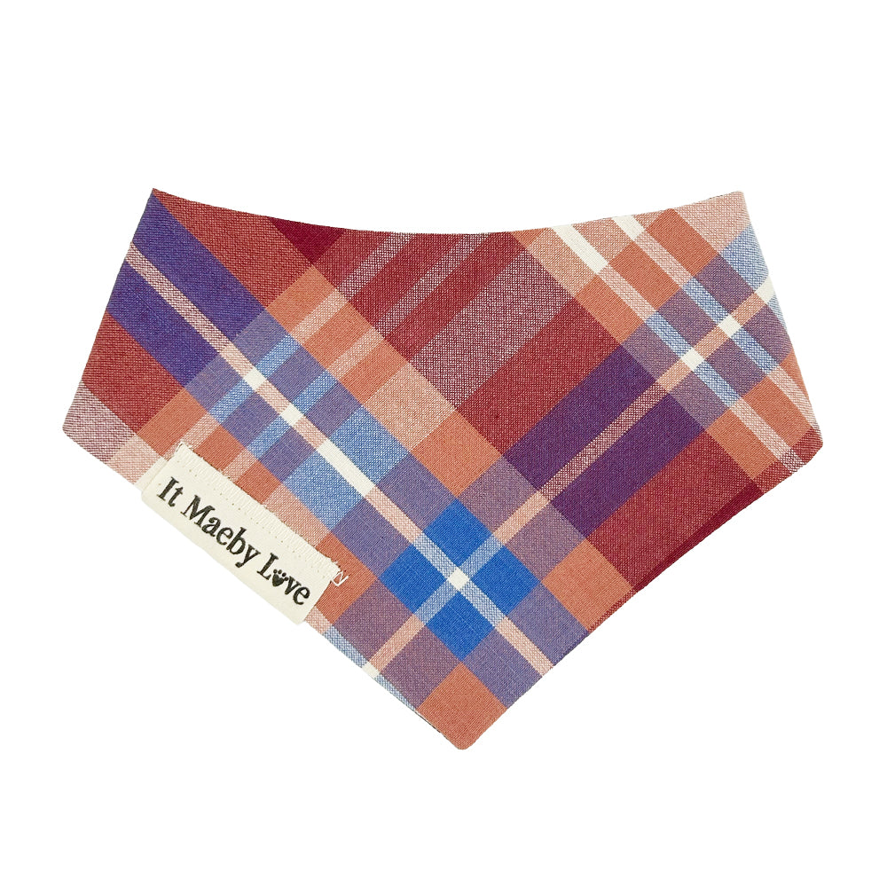 Navy Mini Floral/Blue, Burgundy & Cream Plaid Reversible Dog Bandana