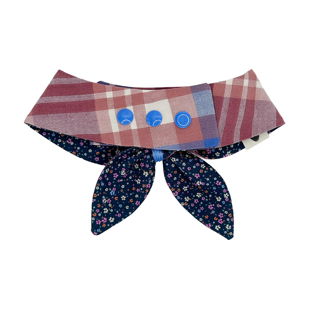 Navy Mini Floral/Blue, Burgundy & Cream Plaid Reversible Dog Neckerchief
