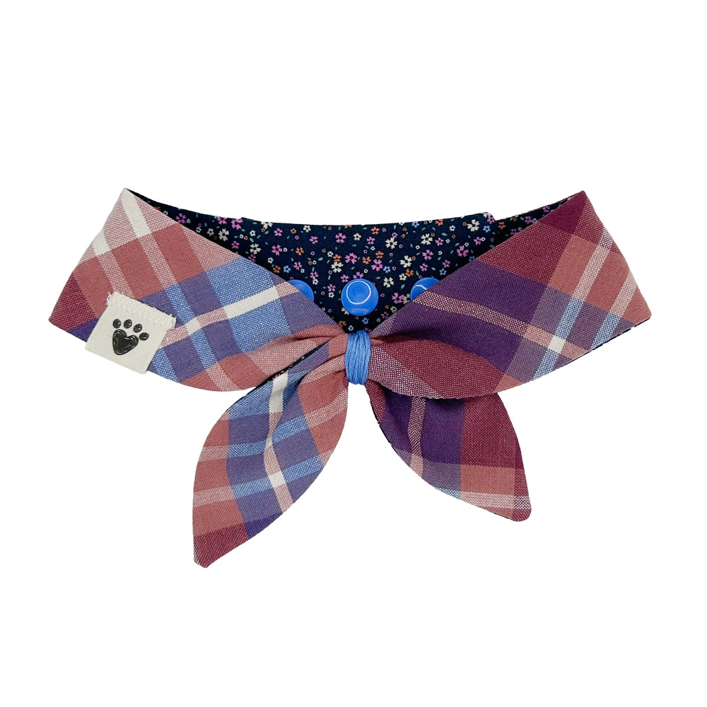 Navy Mini Floral/Blue, Burgundy & Cream Plaid Reversible Dog Neckerchief
