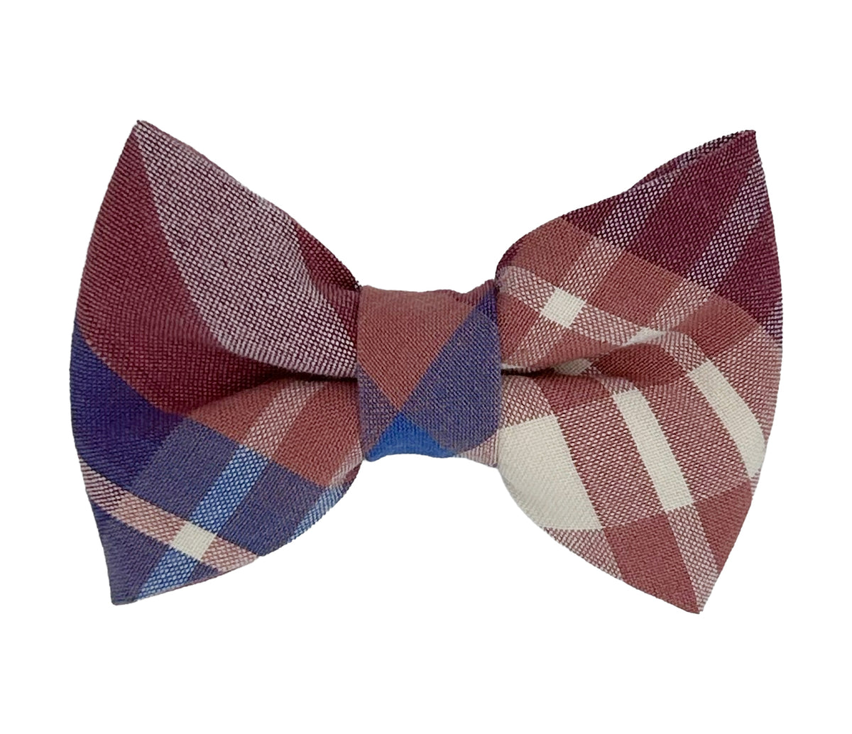 Blue, Burgundy & Cream Plaid Pet Bow Tie