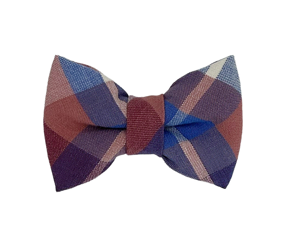 Blue, Burgundy & Cream Plaid Pet Bow Tie