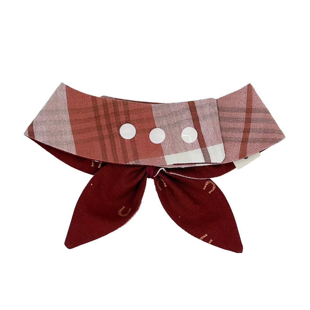 Lucky Horseshoes/Burgundy & Cream Plaid Reversible Dog Neckerchief