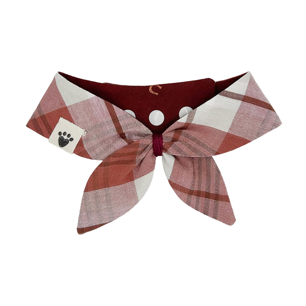Lucky Horseshoes/Burgundy & Cream Plaid Reversible Dog Neckerchief