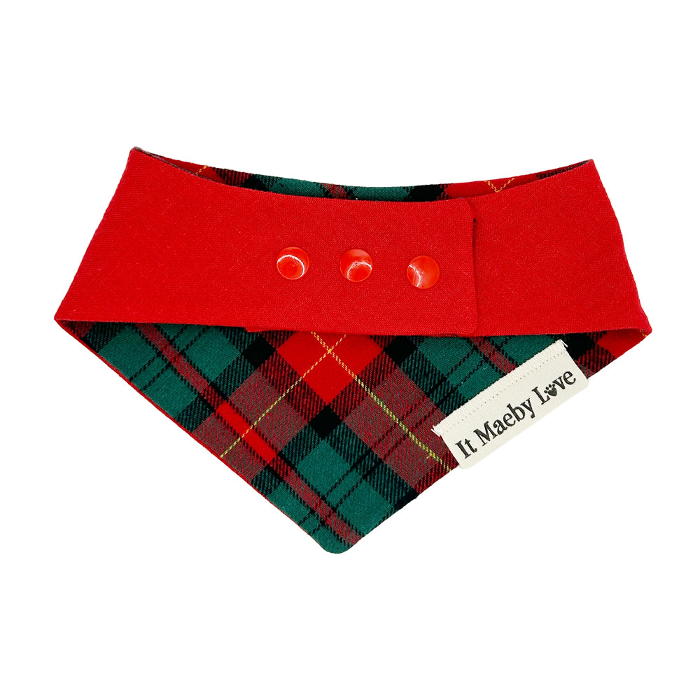 Pajama Plaid/Candy Cane Red Reversible Dog Bandana