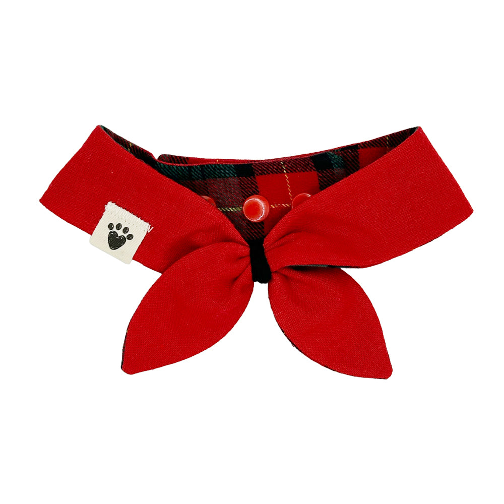 Pajama Plaid/Candy Cane Red Reversible Dog Neckerchief