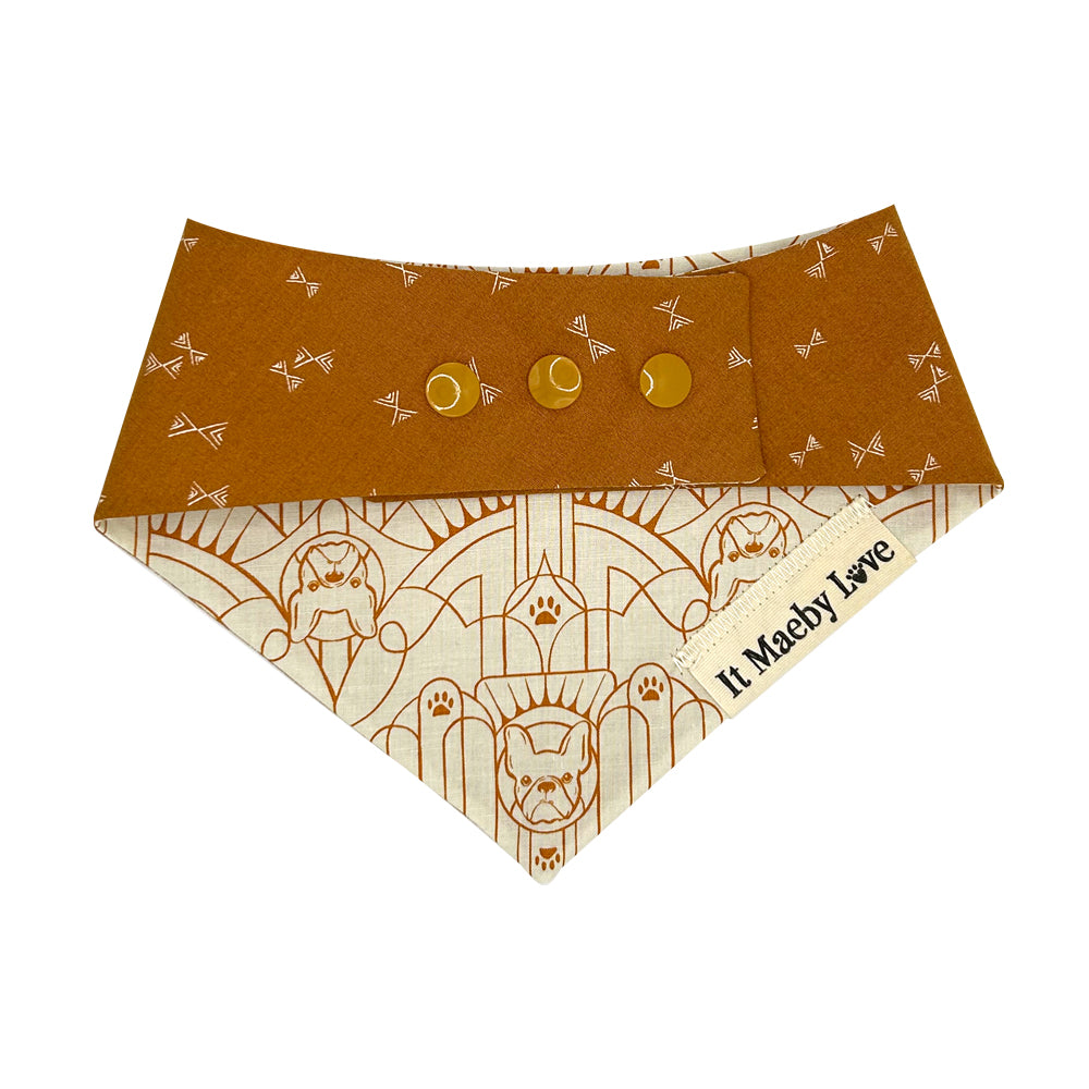 Art Deco Frenchy/Caramel Bows Reversible Dog Bandana