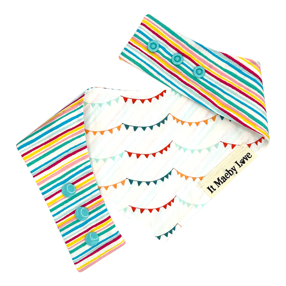 Cheerful Pennons/Sunlit Stripes Reversible Birthday Dog Bandana