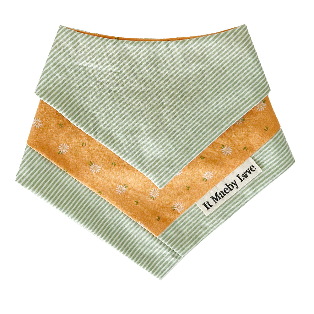 Daisy Chain/Green & White Stripes Patchwork Pattern Reversible Dog Bandana